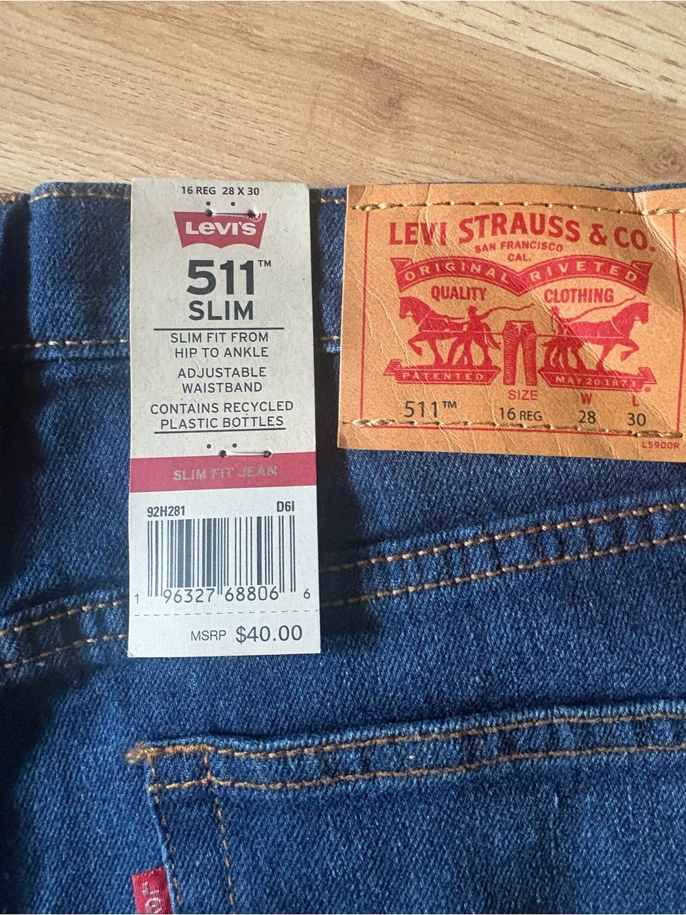 Levi's 511 Slim Fit Men's Jeans - Dark Blue with Tan Patch